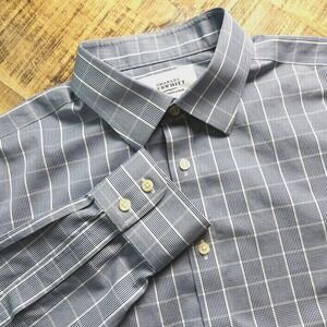 CHARLES TYRWHITT Slim Fit Blue White Button Mens Size 17/37 Non Iron Cotton